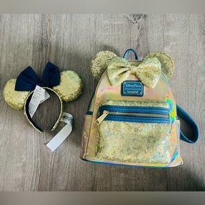 Loungefly Disney Parks 50th Anniversary Gold mini backpack & Mickey Ears